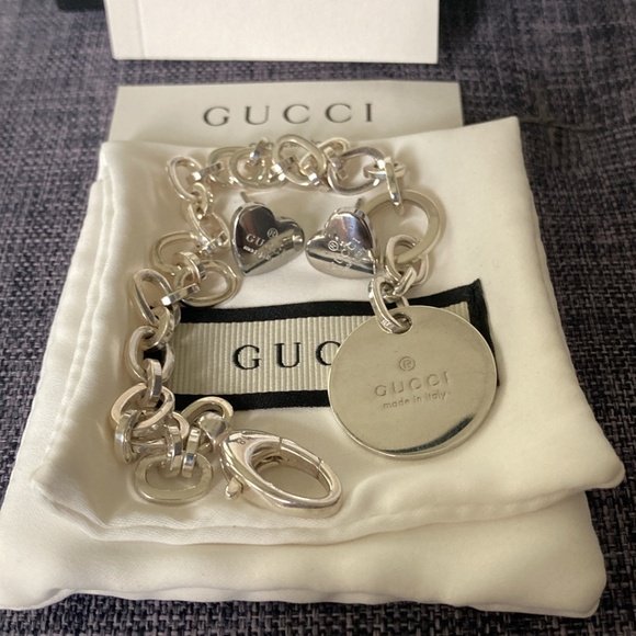 Authentic GUCCI Sterling Bracelet and Stainless Steel Heart Studs - Picture 2 of 15